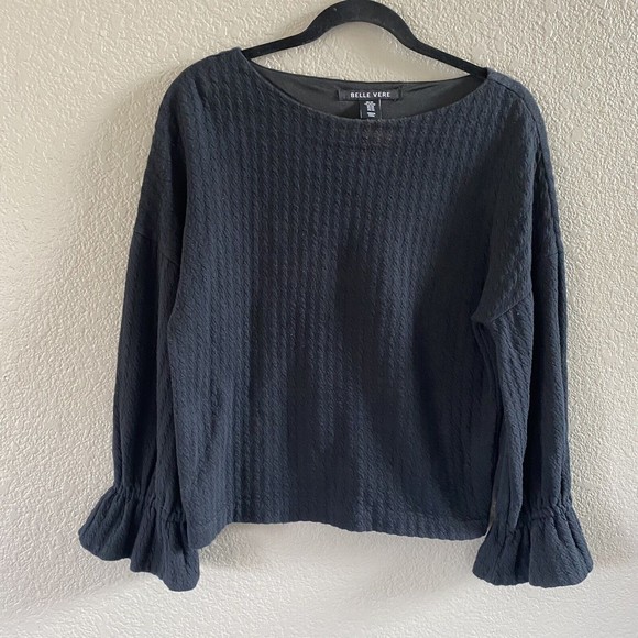 Belle Vere Anthropologie Long Sleeve Top Ribbed Bell Sleeve Black boho XS - Picture 4 of 12